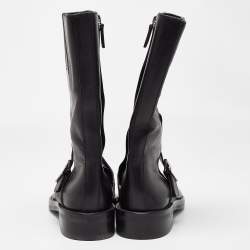 مملوكة مسبقًا Gucci Black Leather Buckle Detail Mid Calf Boots Size 35.5