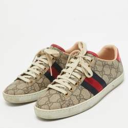 Gucci Beige/Brown GG Supreme Canvas Ace Sneakers Size 34