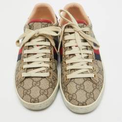Gucci Beige/Brown GG Supreme Canvas Ace Sneakers Size 34