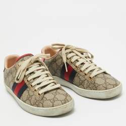 Gucci Beige/Brown GG Supreme Canvas Ace Sneakers Size 34