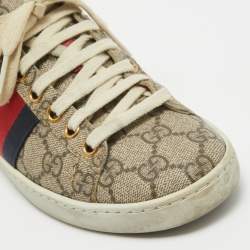 Gucci Beige/Brown GG Supreme Canvas Ace Sneakers Size 34