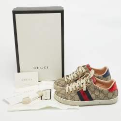Gucci Beige/Brown GG Supreme Canvas Ace Sneakers Size 34