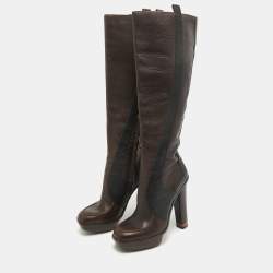 Gucci Brown Leather Platform Knee Length Boots Size 36