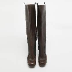 Gucci Brown Leather Platform Knee Length Boots Size 36