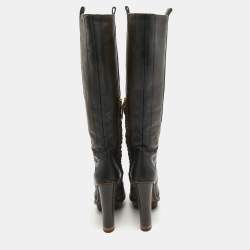 Gucci Brown Leather Platform Knee Length Boots Size 36