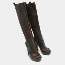 Gucci Brown Leather Platform Knee Length Boots Size 36