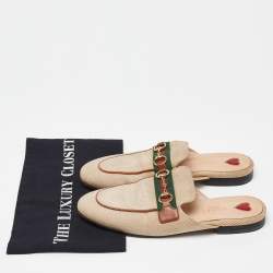 Gucci Beige Canvas Princetown Horsebit Mules Size 37