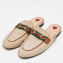 Gucci Beige Canvas Princetown Horsebit Mules Size 37