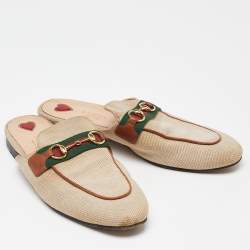 Gucci Beige Canvas Princetown Horsebit Mules Size 37