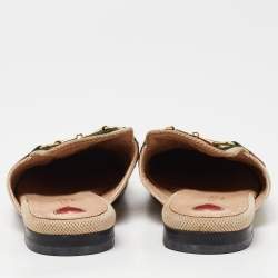 Gucci Beige Canvas Princetown Horsebit Mules Size 37