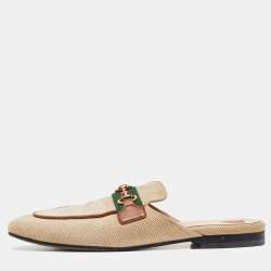 Gucci Beige Canvas Princetown Horsebit Mules Size 37