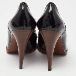 Pre Owned حذاء لوفرز كعب عالي غوتشي جلد بروغي بوردوه أحمر لامع هورسبيت بشراشيب مزينة مقاس 38