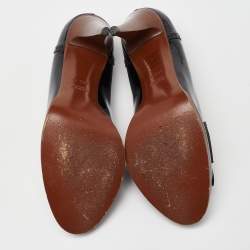 Pre Owned حذاء لوفرز كعب عالي غوتشي جلد بروغي بوردوه أحمر لامع هورسبيت بشراشيب مزينة مقاس 38