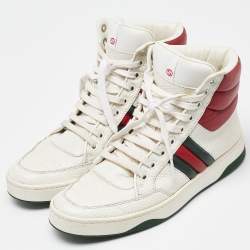 Gucci White/Red Leather New Praga Karibu Web High Top Sneakers Size 37.5