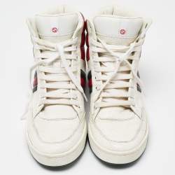 Gucci White/Red Leather New Praga Karibu Web High Top Sneakers Size 37.5