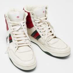 Gucci White/Red Leather New Praga Karibu Web High Top Sneakers Size 37.5