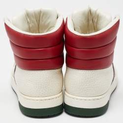 Gucci White/Red Leather New Praga Karibu Web High Top Sneakers Size 37.5