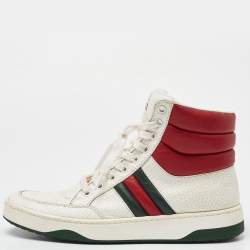 Gucci White/Red Leather New Praga Karibu Web High Top Sneakers Size 37.5