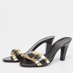 Gucci Black/Gold Leather Slip On Sandals Size 36