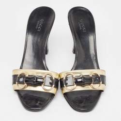 Gucci Black/Gold Leather Slip On Sandals Size 36