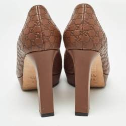 Pre Owned Gucci Brown Microguccissima Leather Peep Toe Platform Pumps Size 37.5