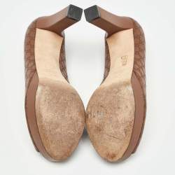 Pre Owned Gucci Brown Microguccissima Leather Peep Toe Platform Pumps Size 37.5