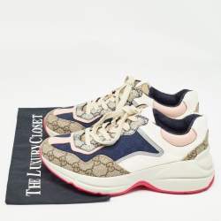 Gucci Multicolor GG Supreme Canvas and Leather Rhyton Sneakers Size 37