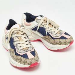 Gucci Multicolor GG Supreme Canvas and Leather Rhyton Sneakers Size 37