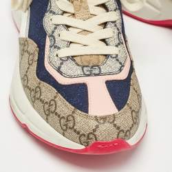 Gucci Multicolor GG Supreme Canvas and Leather Rhyton Sneakers Size 37