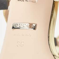 Gucci Gold Leather Crystal Embellished Slingback Sandals Size 36