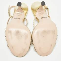 Gucci Gold Leather Crystal Embellished Slingback Sandals Size 36