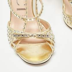 Gucci Gold Leather Crystal Embellished Slingback Sandals Size 36