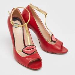 Gucci Red/Gold Leather Molina Pumps Size 38.5