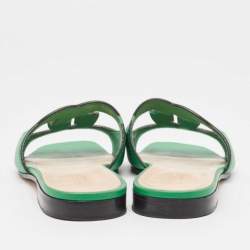 Gucci Green Leather Interlocking G Cut Out Flat Slides Size 35.5