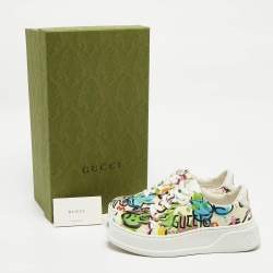 Gucci Multicolor Printed Leather Platform Sneakers Size 36