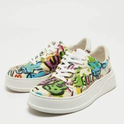 Gucci Multicolor Printed Leather Platform Sneakers Size 36