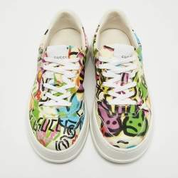 Gucci Multicolor Printed Leather Platform Sneakers Size 36