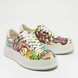 Gucci Multicolor Printed Leather Platform Sneakers Size 36