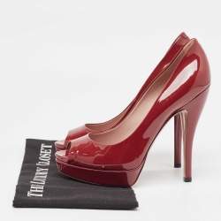 Gucci Red Patent Leather Peep Toe Pumps Size 37