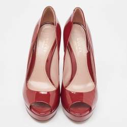 Gucci Red Patent Leather Peep Toe Pumps Size 37