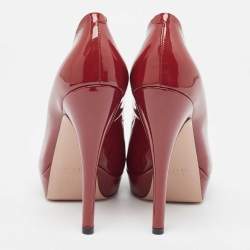 Gucci Red Patent Leather Peep Toe Pumps Size 37