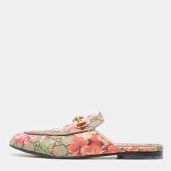 Gucci Multicolor Canvas Flower Print Princetown  Mules Size 36