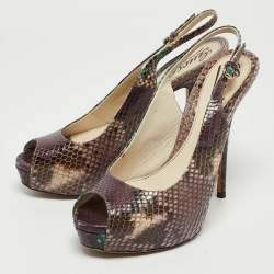 Gucci Purple Python Sofia Slingback Pumps Size 37.5