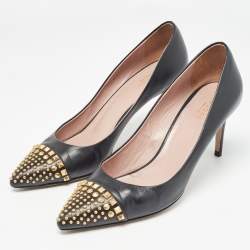 Gucci Black Leather Studded Coline Pumps Size 40.5