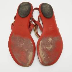 Pre Owned Gucci  Red Leather Thong Sligback Sandals Size 37.5
