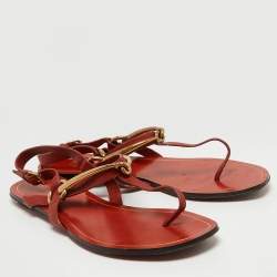 Pre Owned Gucci  Red Leather Thong Sligback Sandals Size 37.5