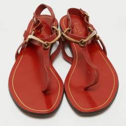 Pre Owned Gucci  Red Leather Thong Sligback Sandals Size 37.5