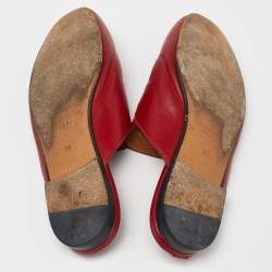 Gucci Red Leather Princetown Horsebit Flat Mules Size 39