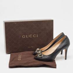 Pre Owned Gucci Black Guccissima Leather Horsebit Peep Toe Pumps Size 36