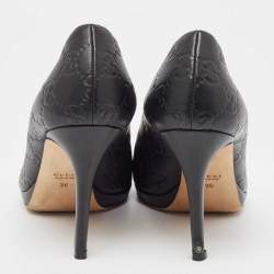 Pre Owned Gucci Black Guccissima Leather Horsebit Peep Toe Pumps Size 36